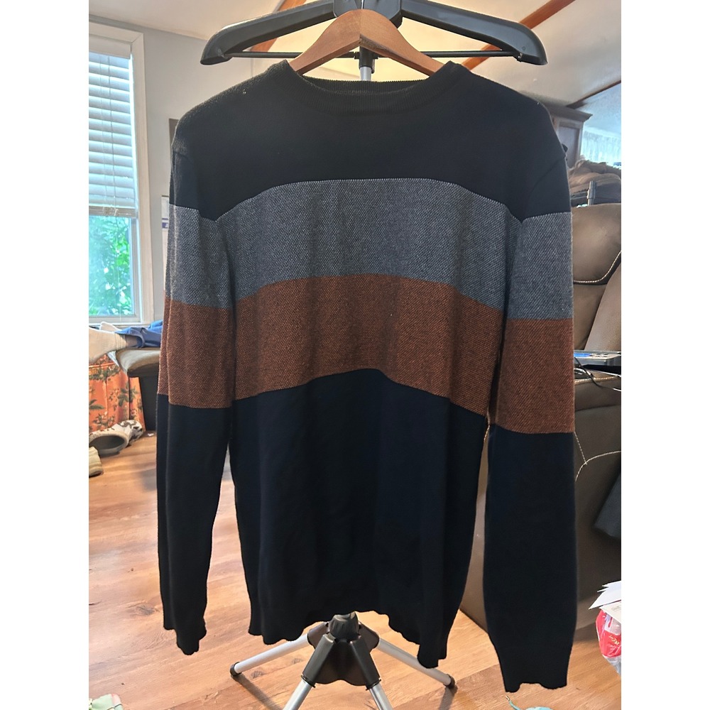 Manfinity XXL Mens Colorblock Striped Crewneck Sweater Black Grey Rust Viscose